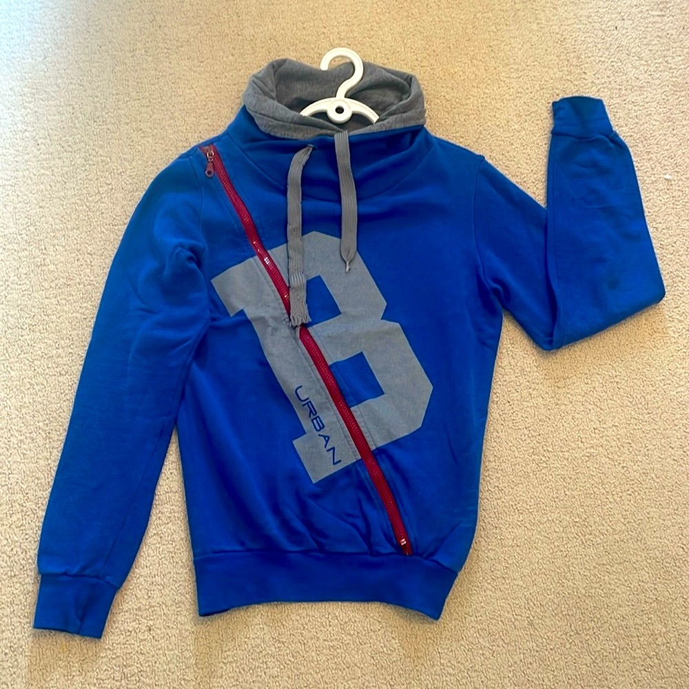 Berto Conti Blue Cowl Neck Cotton Sweater Decorative Red Zipper Logo M